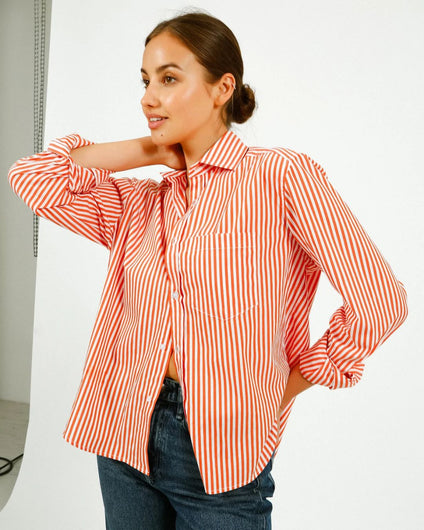 PARK Classic Shirt in Orange, White Stripe