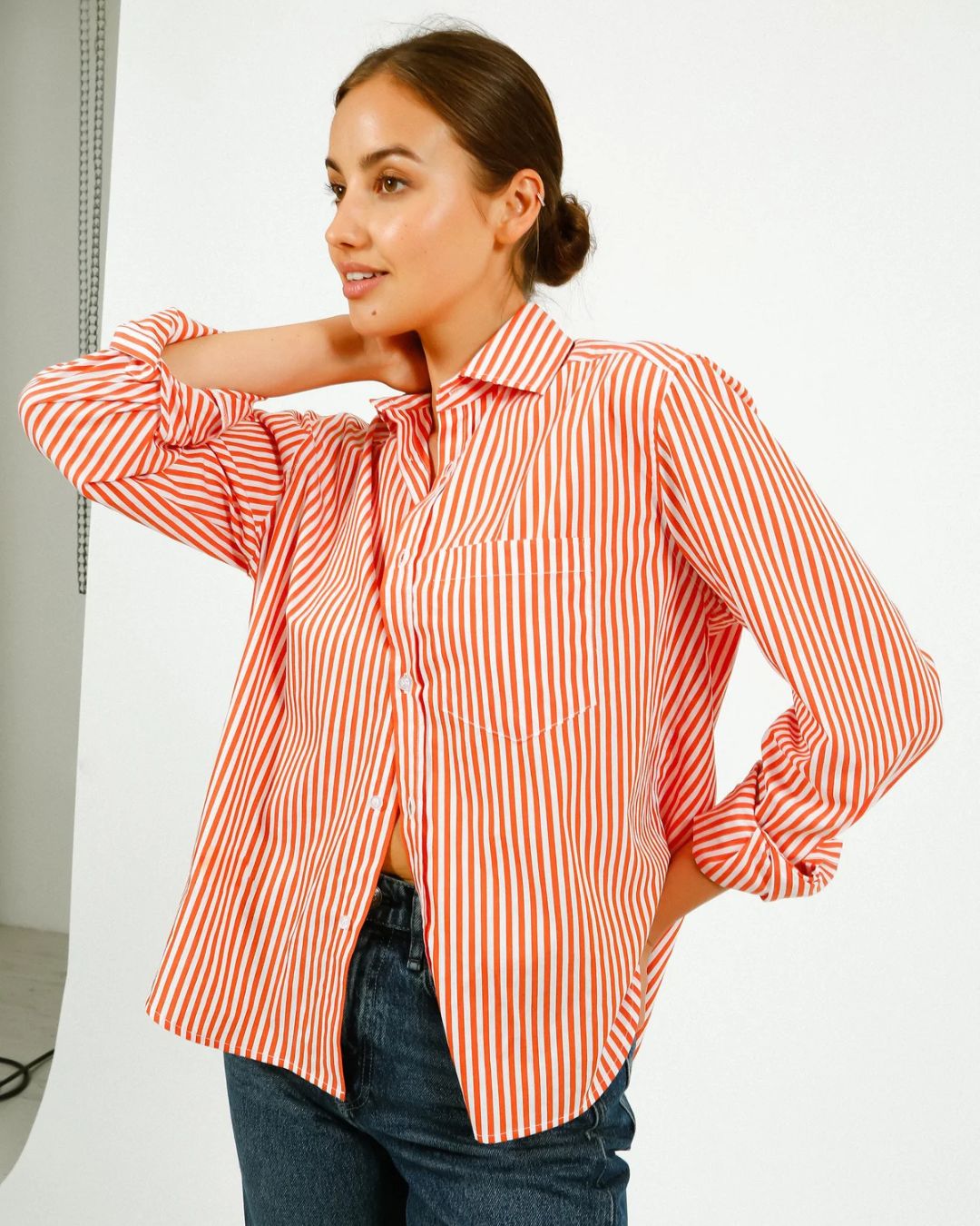 PARK Classic Shirt in Orange, White Stripe