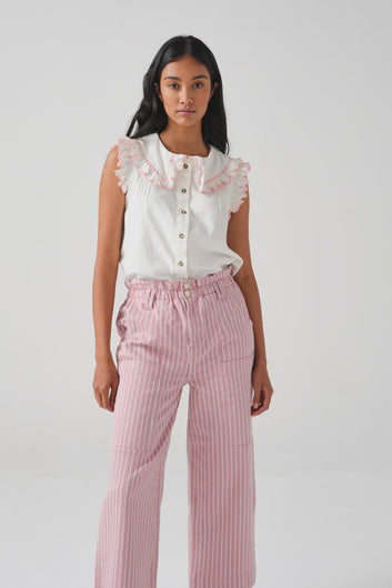 S&M SS Pheobe Blouse in Ecru, Dusty Rose