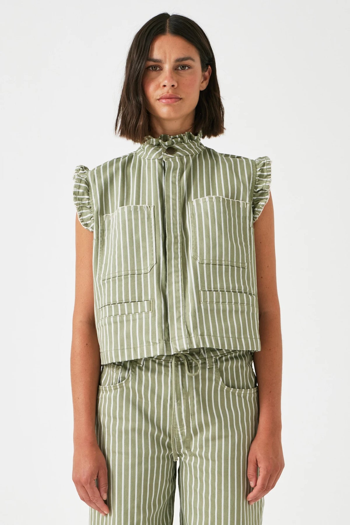 S&M Pablo Waistcoat in Vintage Moss Wide Stripe