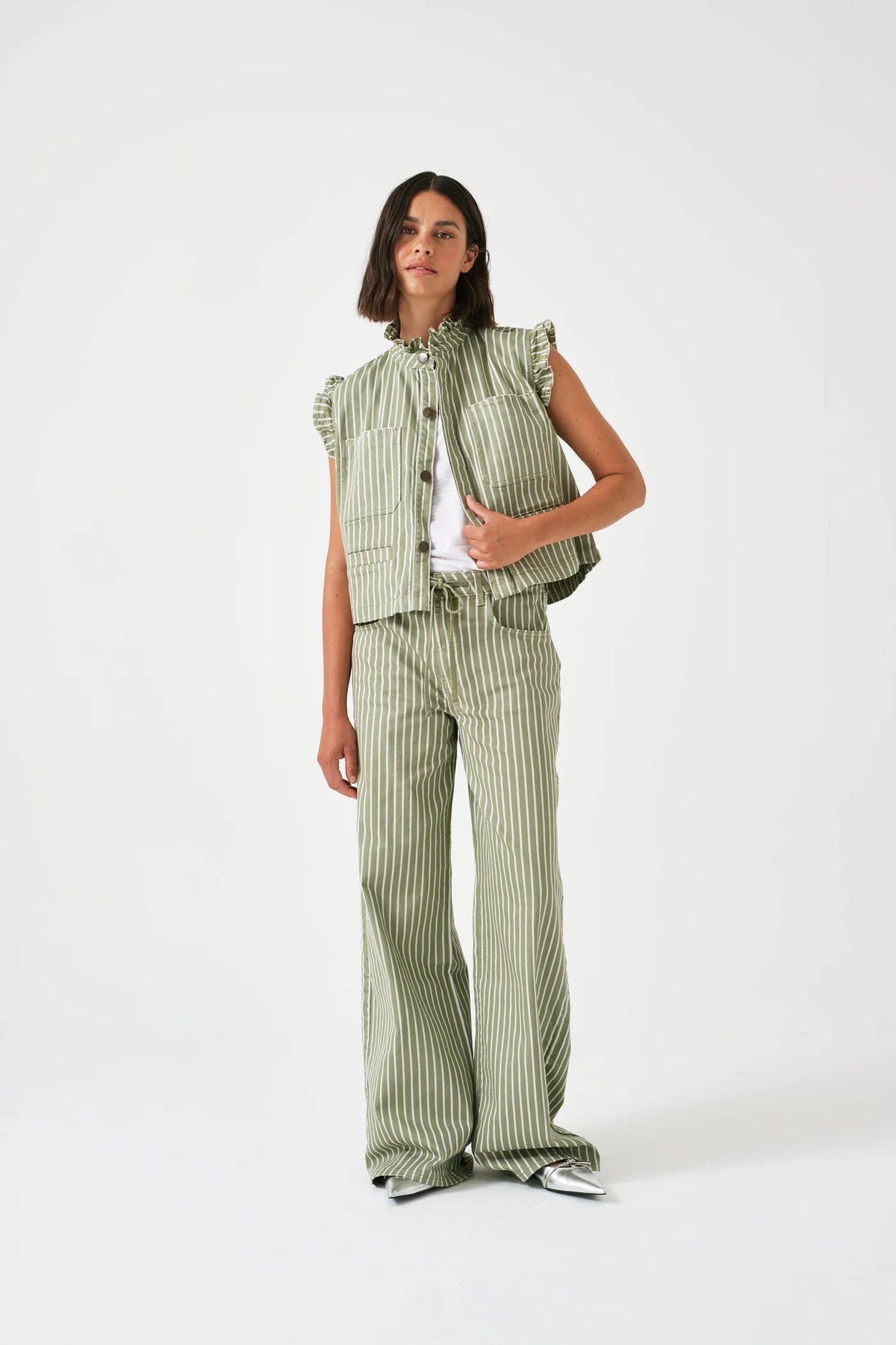S&M Pablo Waistcoat in Vintage Moss Wide Stripe