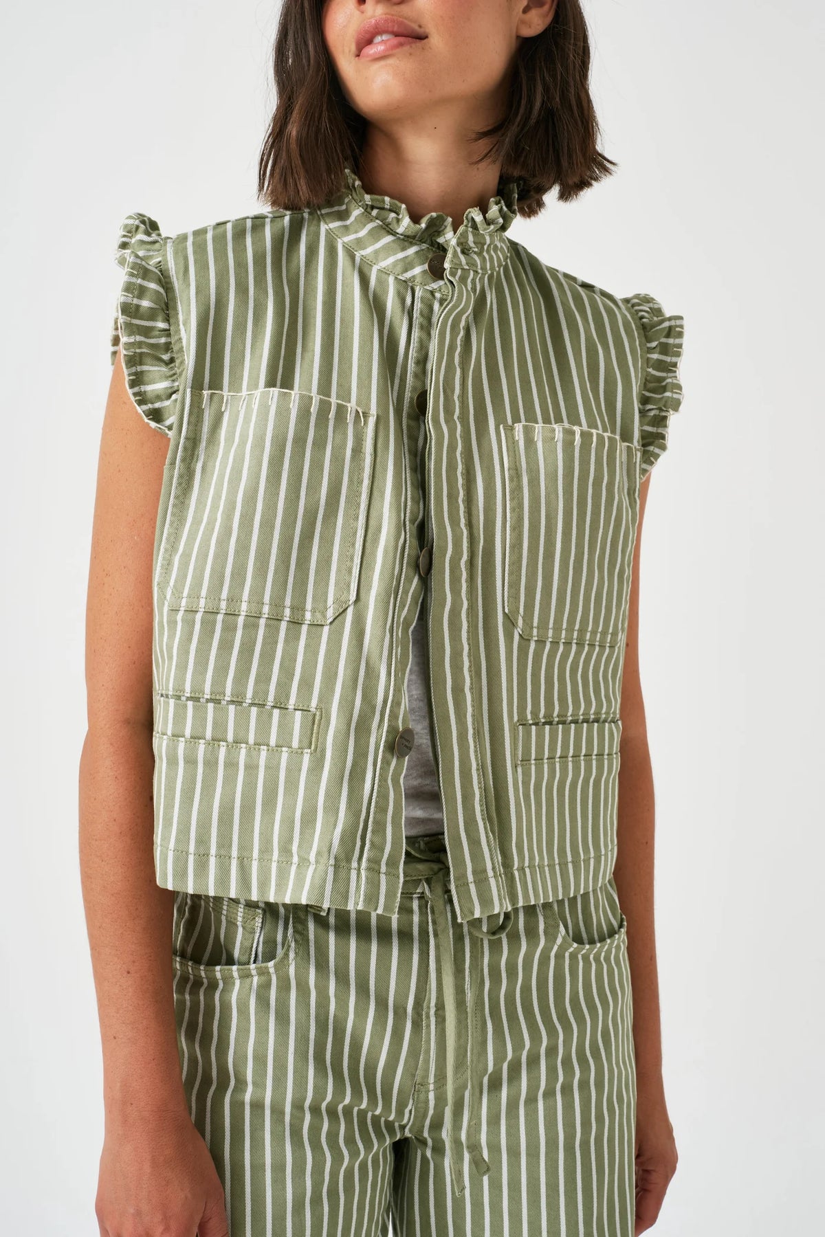 S&M Pablo Waistcoat in Vintage Moss Wide Stripe