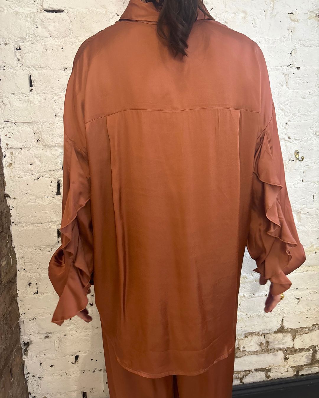 Essentiel Antwerp Judith Oversized Ruffle Shirt in Etruscan Red