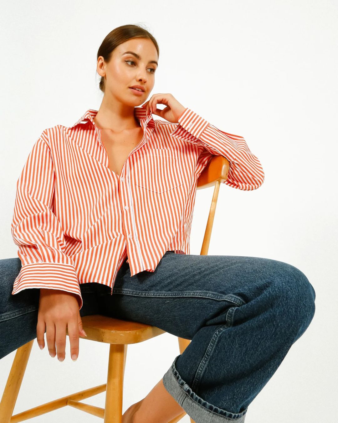 PARK Classic Shirt in Orange, White Stripe