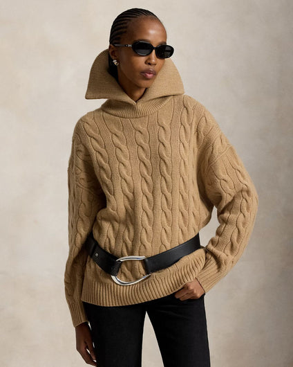 Ralph Lauren Shawl Cable Pullover - Camel Melange