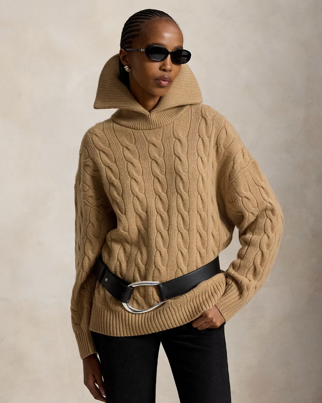 Ralph Lauren Shawl Cable Pullover - Camel Melange