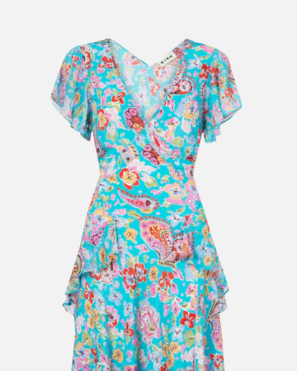 RIXO Evie Dress in Cara Floral Turquoise