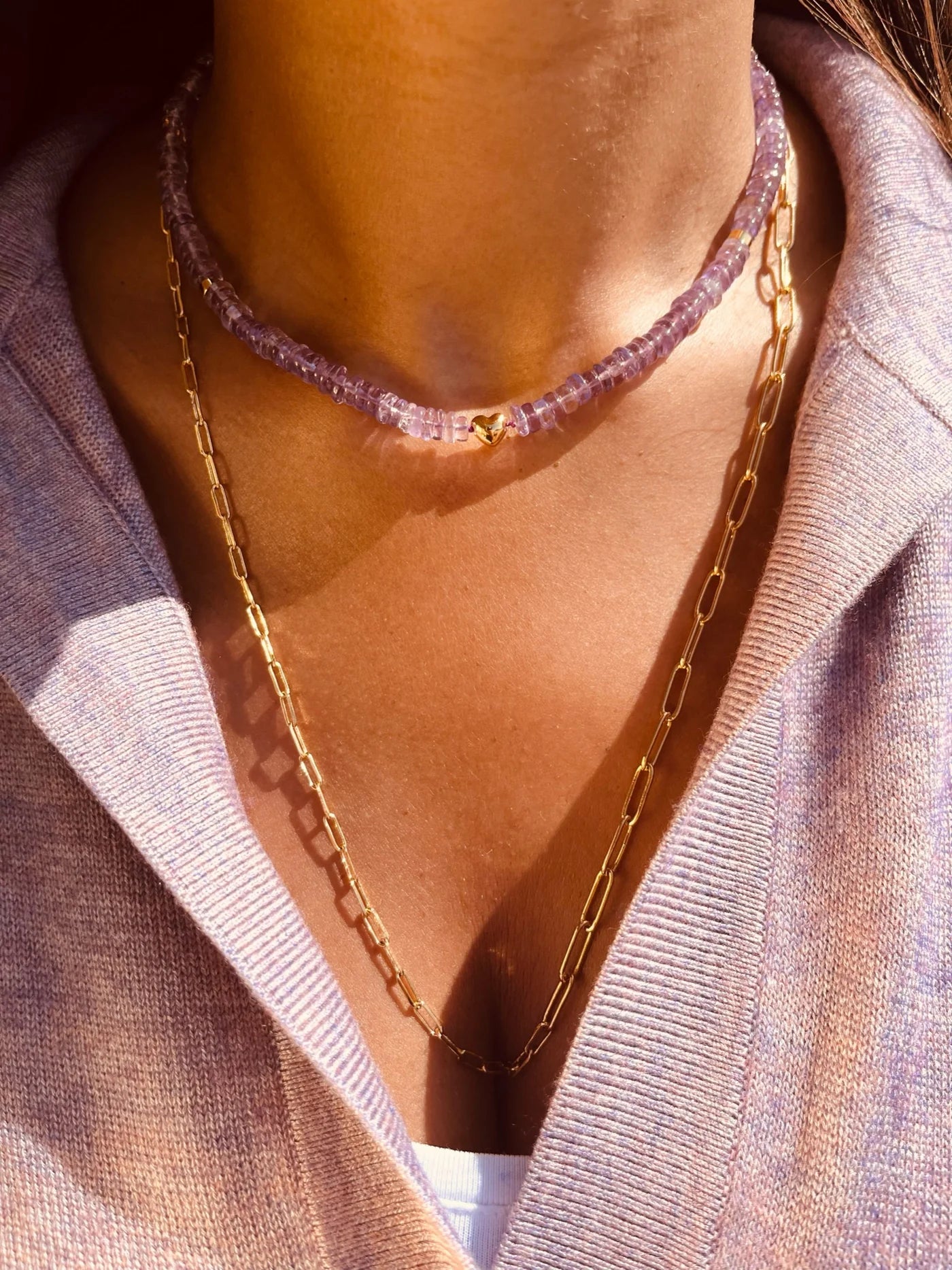BON BON Amethyst Necklace with Gold Heart