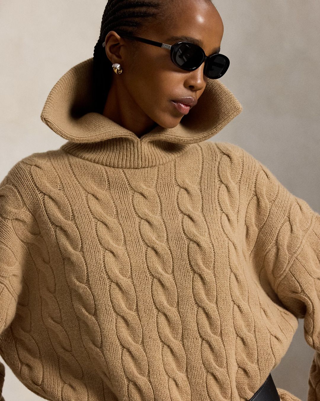 Ralph Lauren Shawl Cable Pullover - Camel Melange