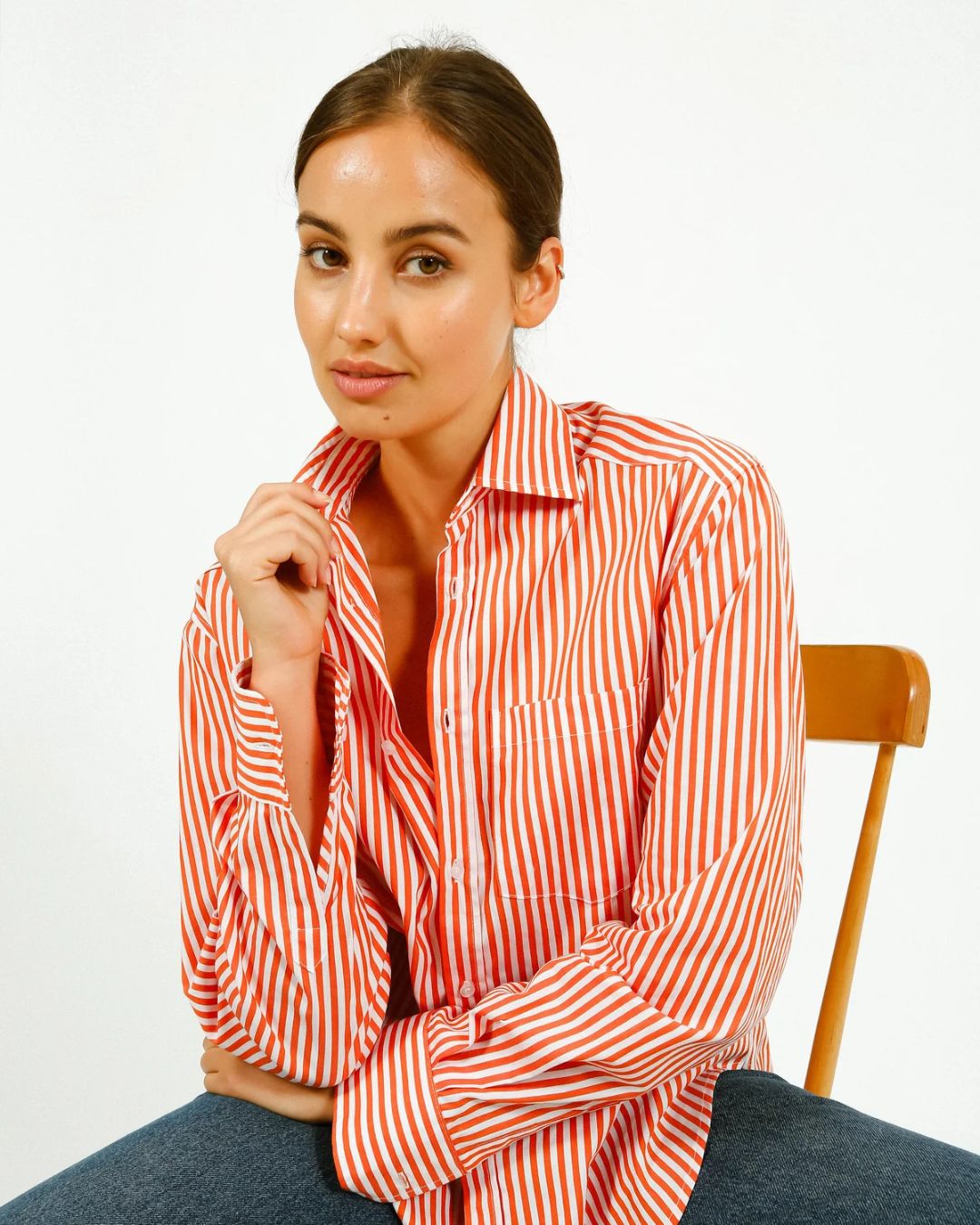 PARK Classic Shirt in Orange, White Stripe
