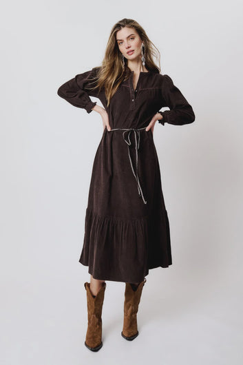 Moliin Tess Cord Dress in Black Coffee