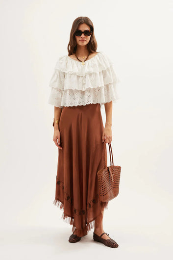 RIXO Caserta Top in Ivory