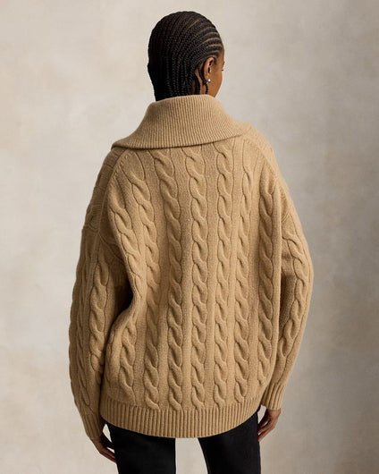 Ralph Lauren Shawl Cable Pullover - Camel Melange