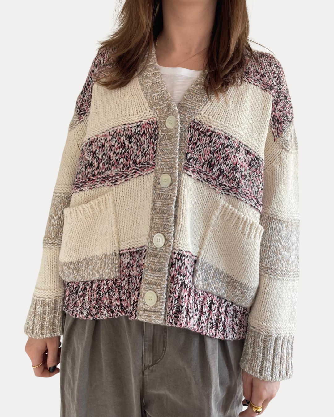 Weekend Maxmara Tritone Striped Cardigan in Sand Pinstripes