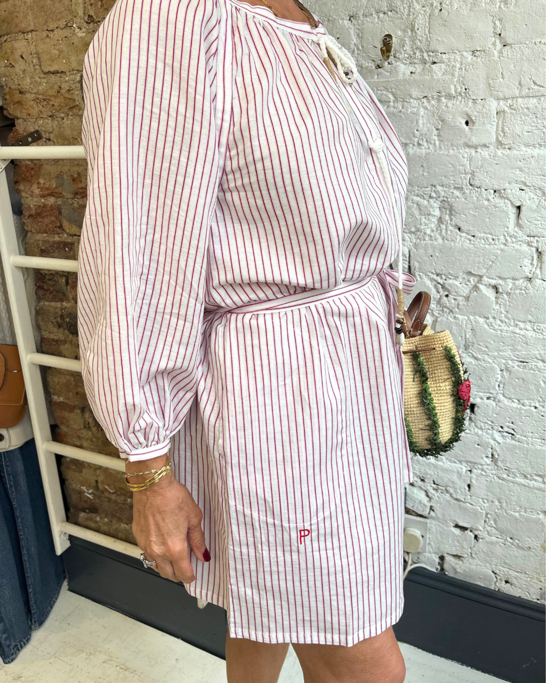 PARK Holiday Shop Short Kaftan in Pink Stripe