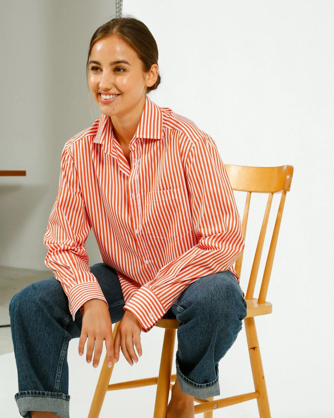 PARK Classic Shirt in Orange, White Stripe