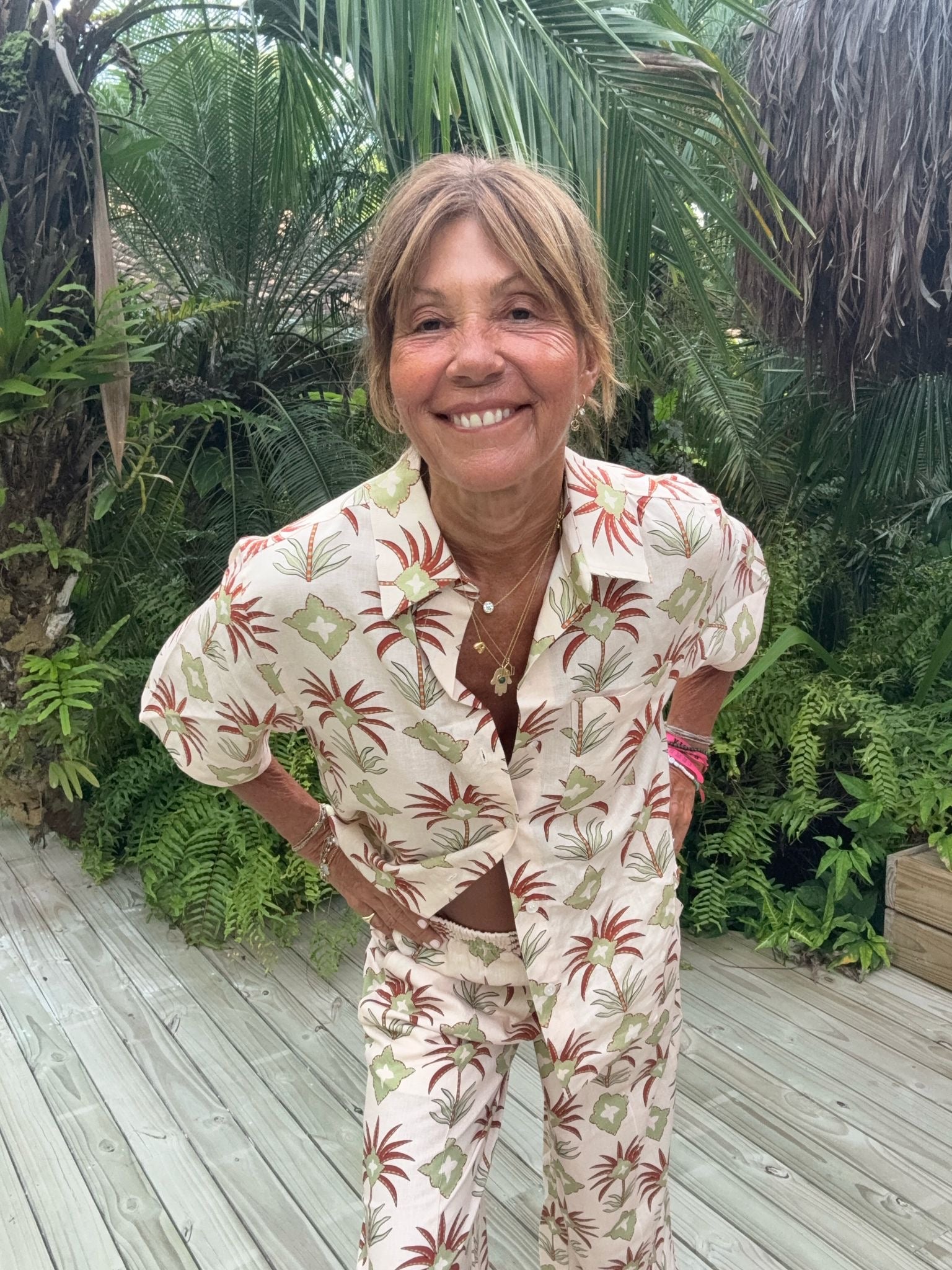 Primrose Park Mia Resort Shirt in Maxi Palm Cream