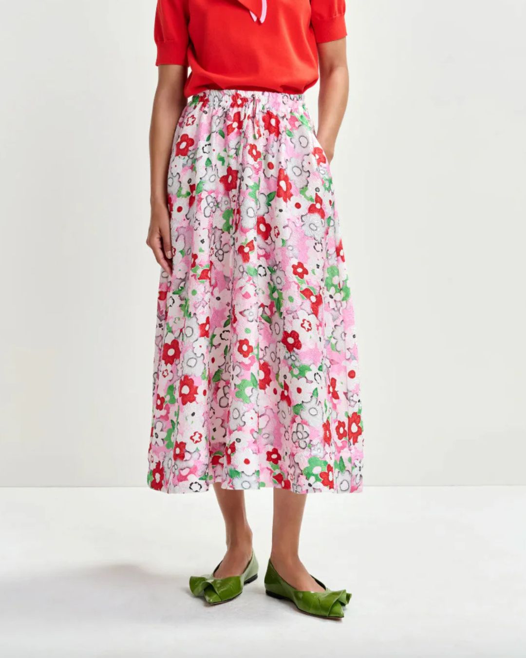 Essentiel Antwerp Julianne A Line Midi Skirt in Cotton Andy