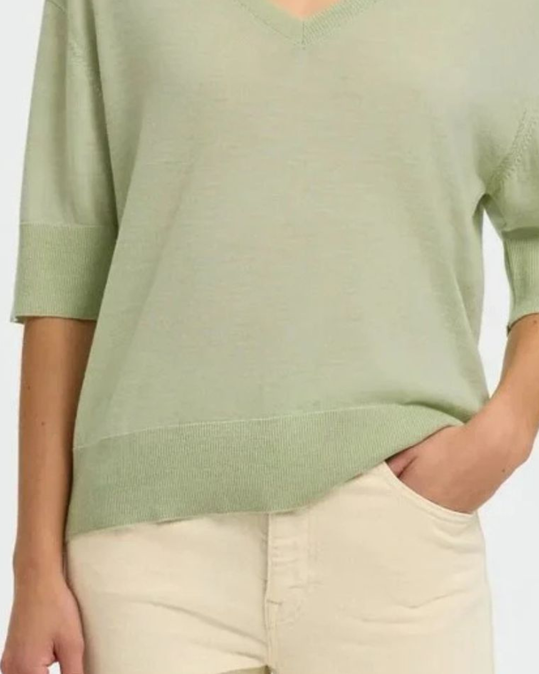 SELECTED Thea SS Knit V in Lint