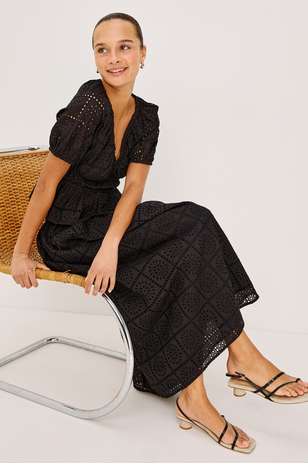 Rails Argenta Top in Black Grid Embroidery
