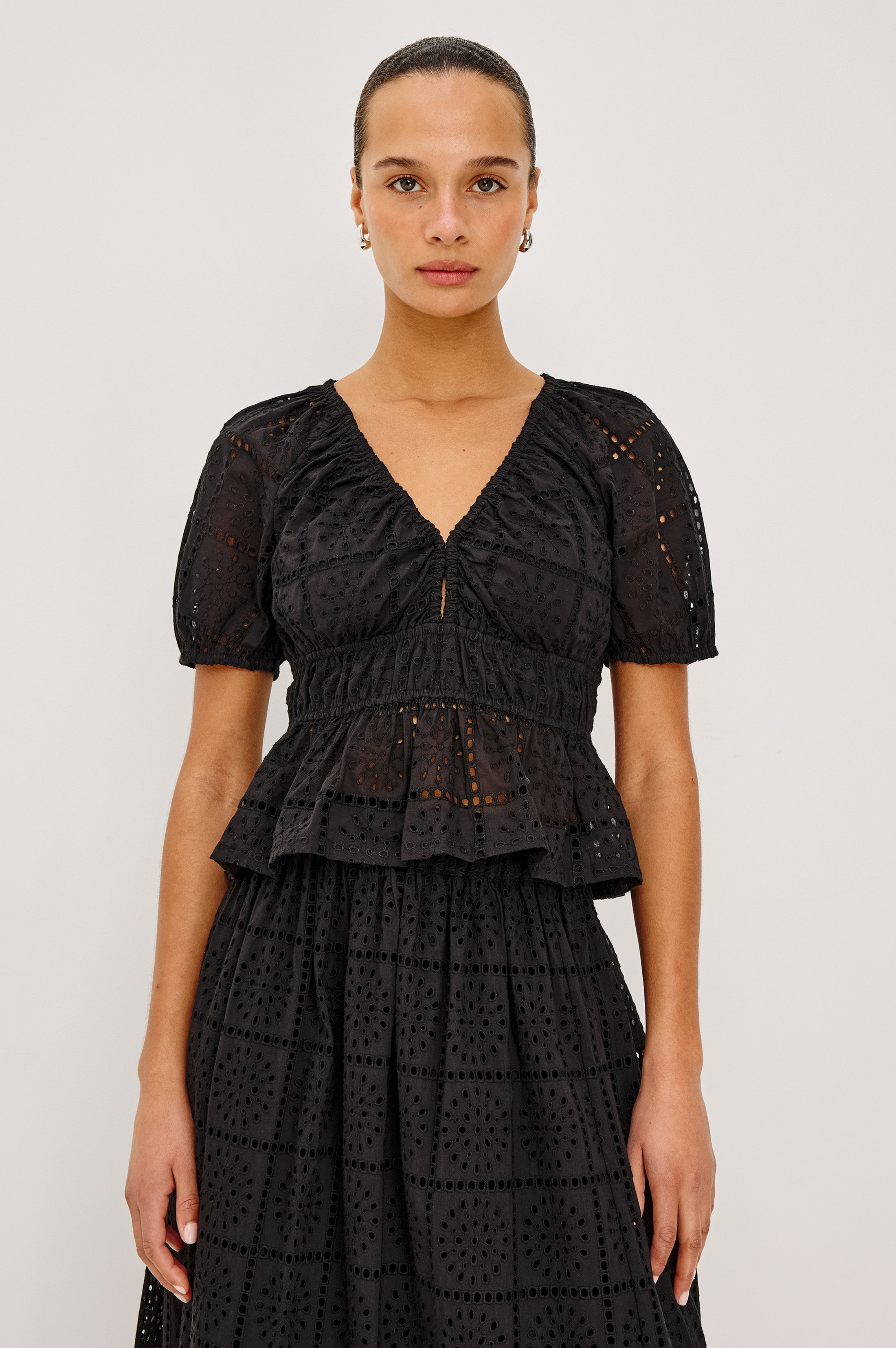 Rails Argenta Top in Black Grid Embroidery