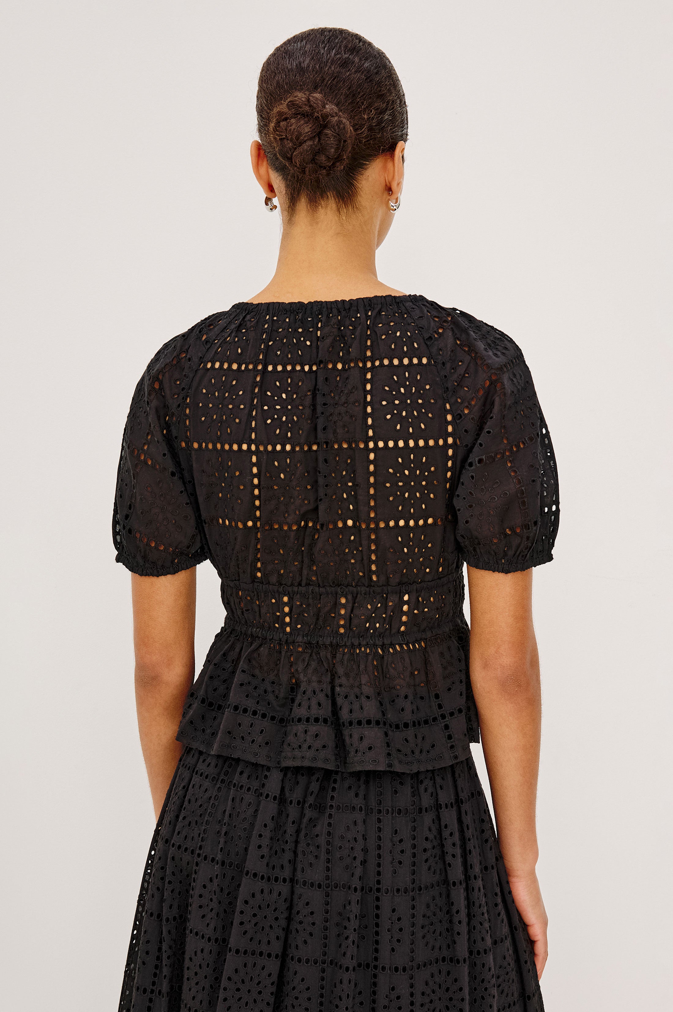 Rails Argenta Top in Black Grid Embroidery