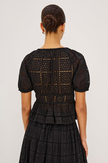 Rails Argenta Top in Black Grid Embroidery