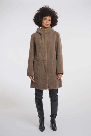 Rino & Pelle Alina Reversible Hooded Coat in Toffee