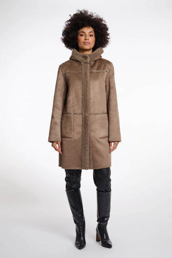 Rino & Pelle Alina Reversible Hooded Coat in Toffee