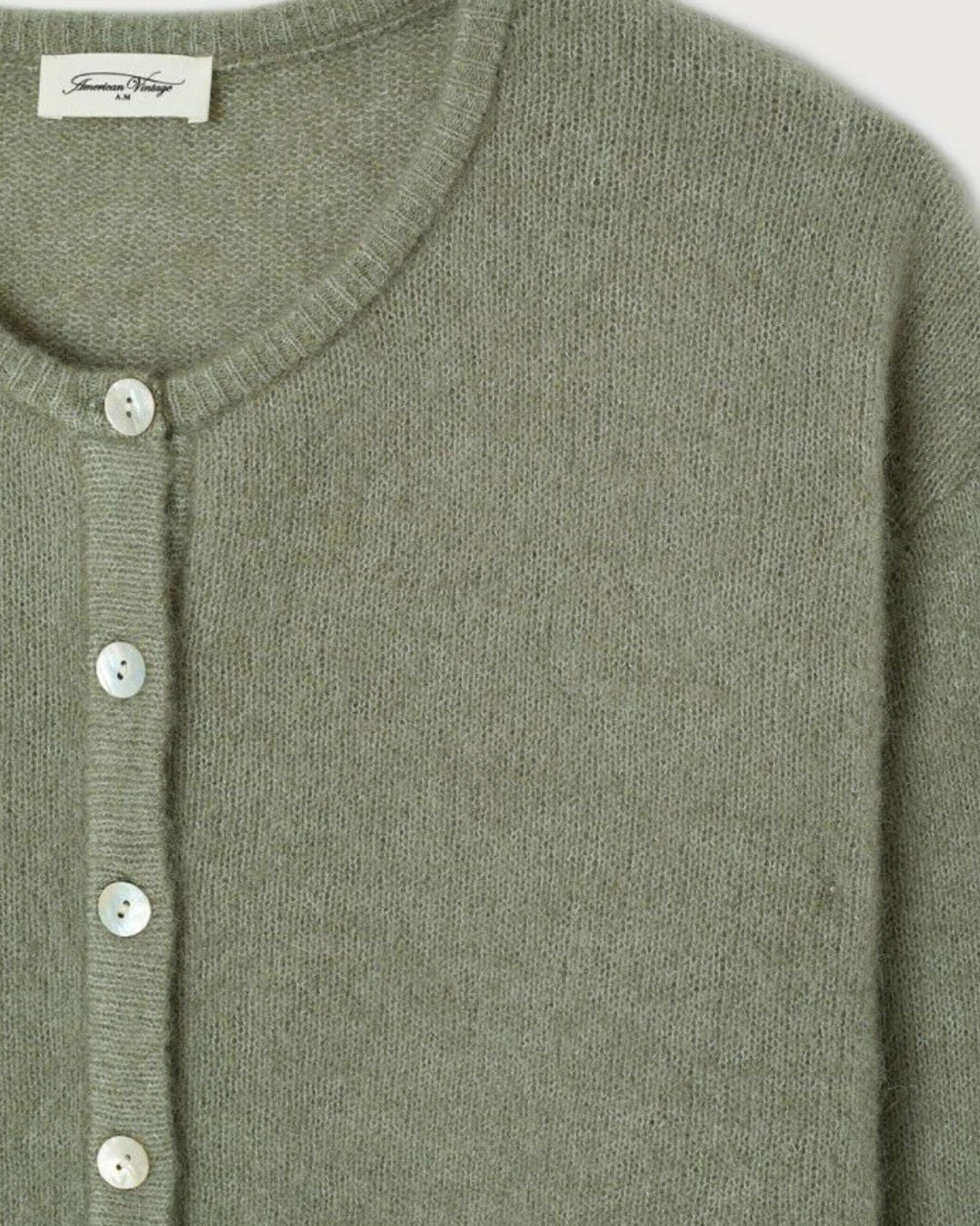 American Vintage Vitow Knit Cardigan in Khaki Chine