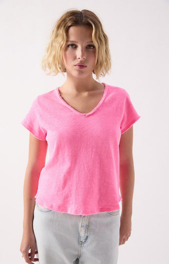 American Vintage Sonoma 02 SS V Neck Tee - Pink Acid