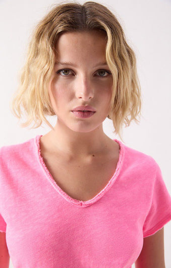 American Vintage Sonoma 02 SS V Neck Tee - Pink Acid