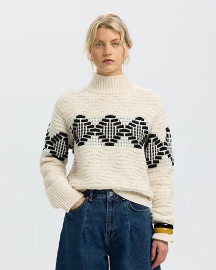 SELECTED Lili High Neck Knit - Egret, Black