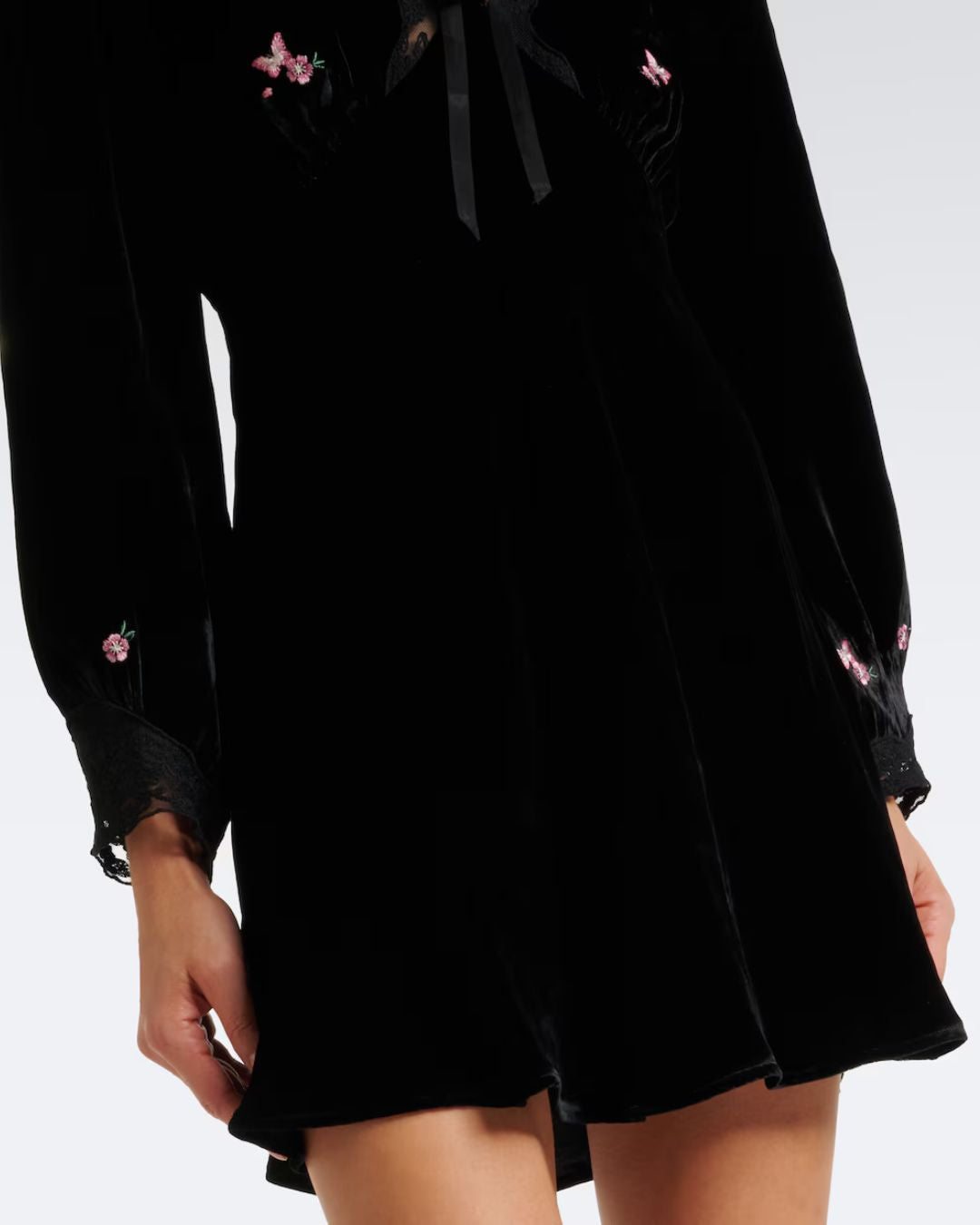 RIXO Caroline Embroidered Velvet Mini Dress - Sierra Bloom Embroidery Black