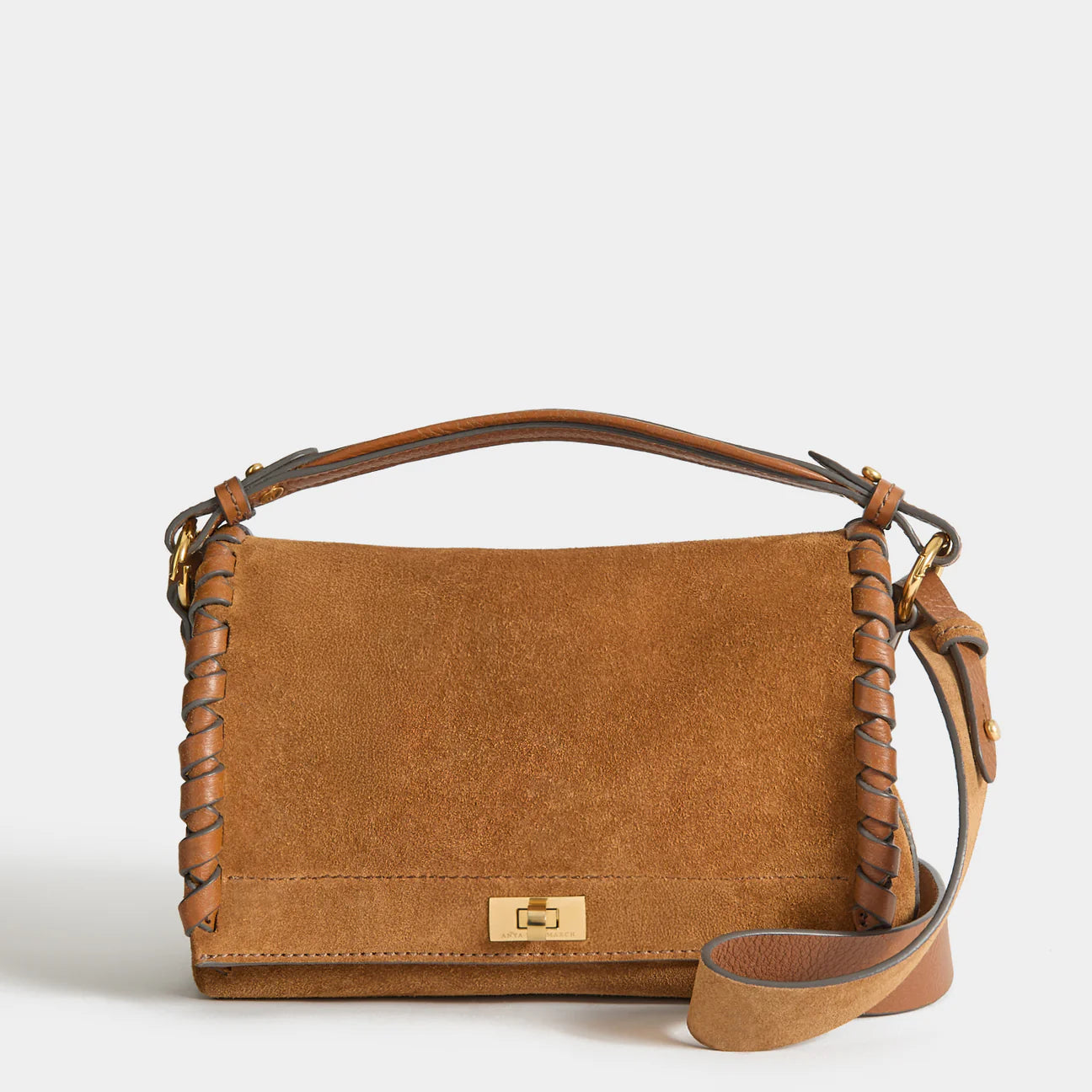 Anya Hindmarch Mortimer Crossbody Reverse Suede in Pecan