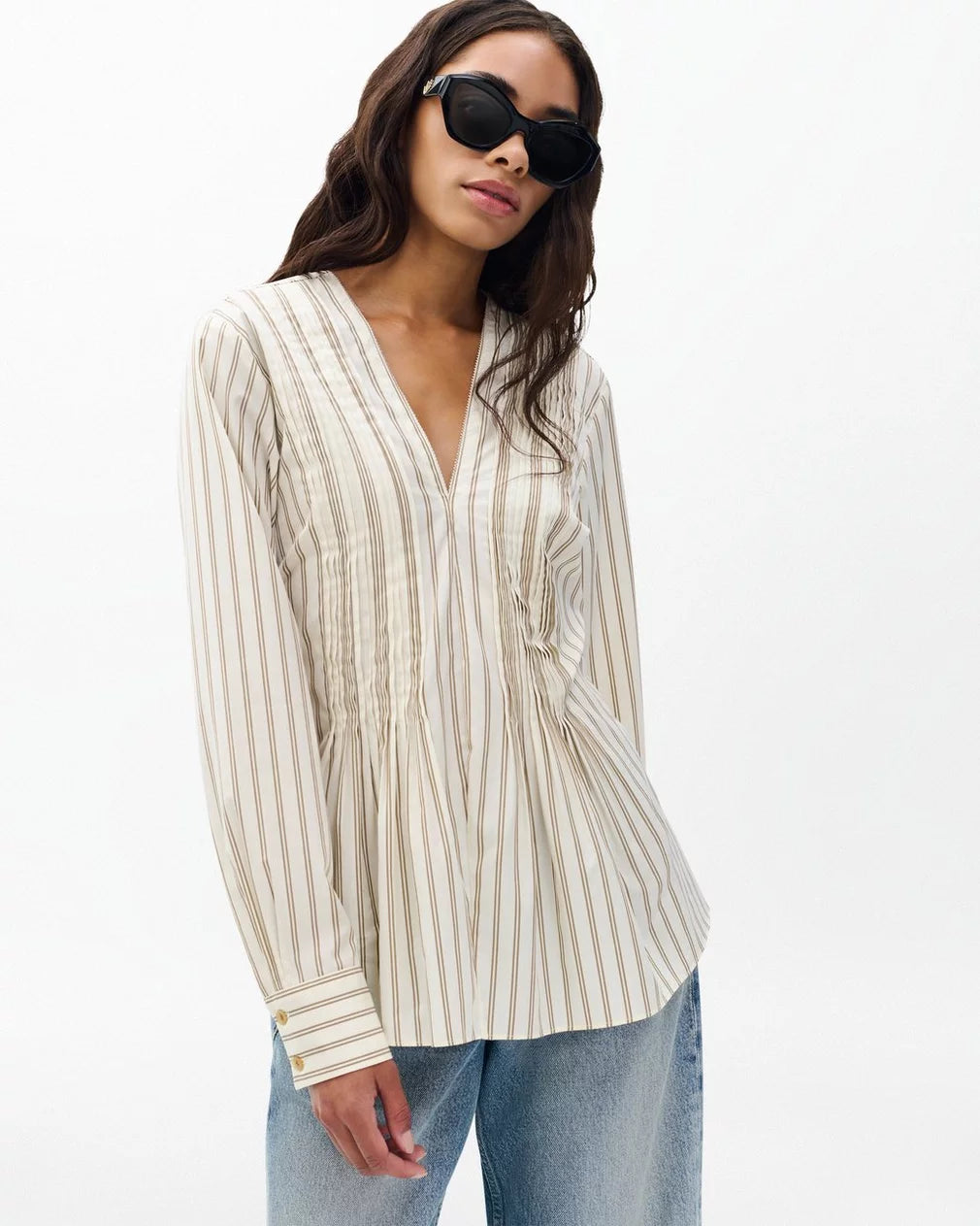 Rag & Bone Asher Stripe Top in Beige, Brown