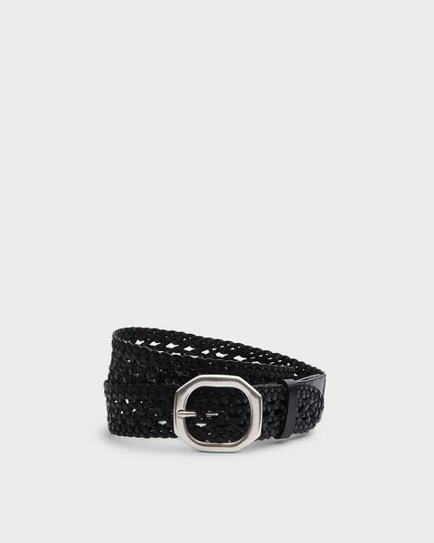 Rag & Bone Audrey Woven Italian Leather Belt – Black  display picture 3
