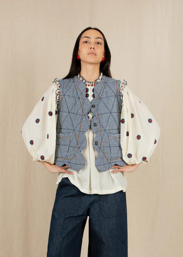 BONTE Estelle Gilet in Ticking Blue