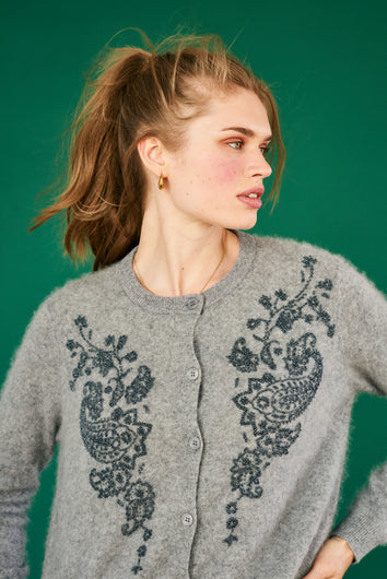 Jumper 1234 Beaded Paisley Cardigan - Cloud, Navy