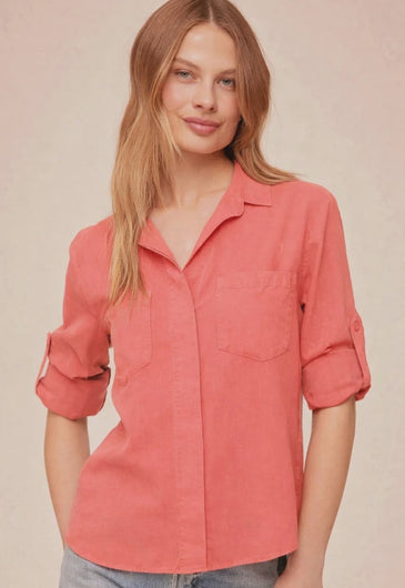 Bella Dahl Split Back Button Shirt in Wild Coral