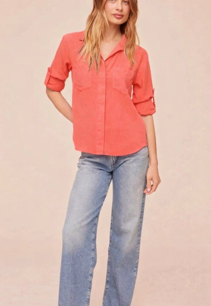 Bella Dahl Split Back Button Shirt in Wild Coral