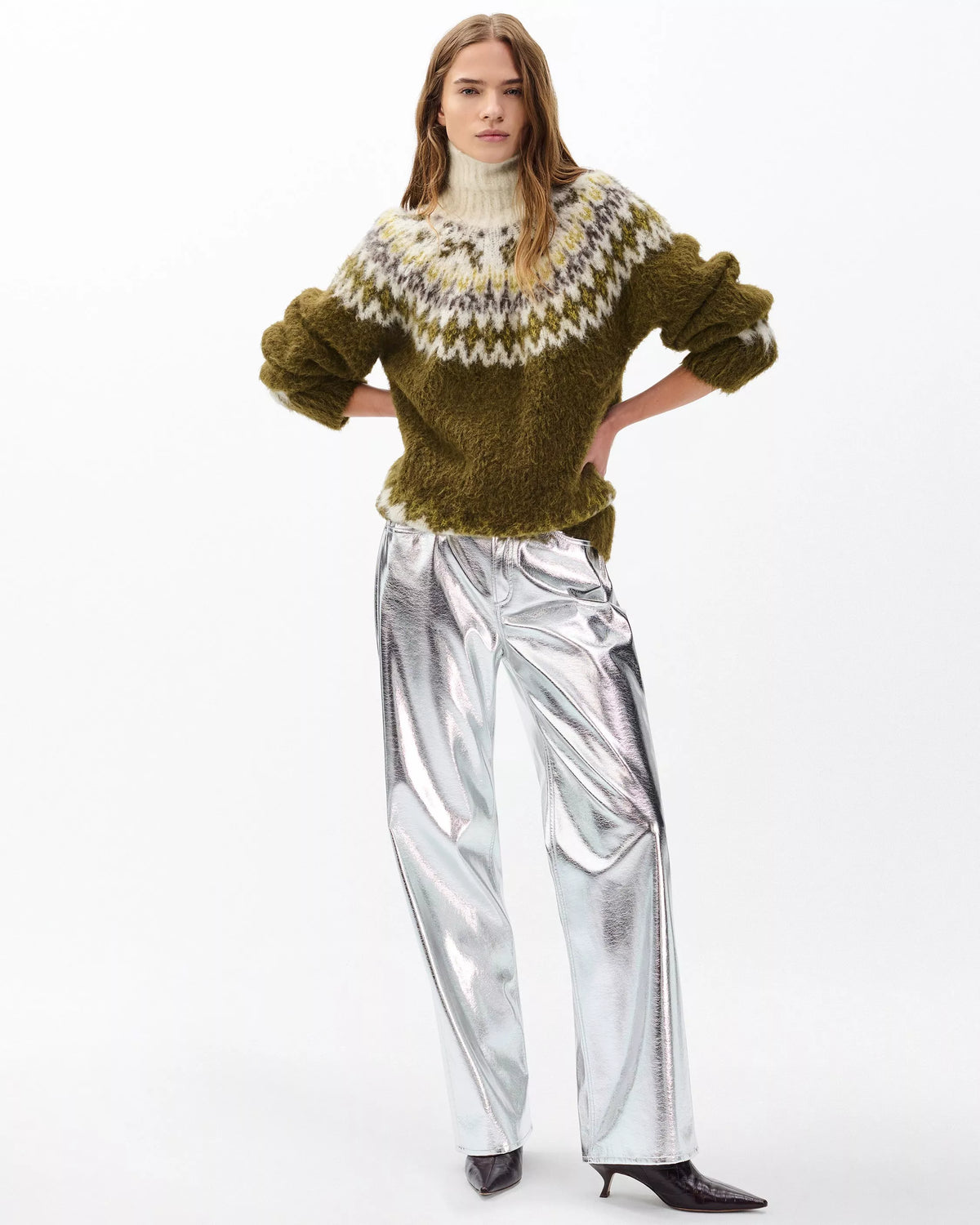 Rag & Bone Beth Roll Neck Fair Isle Knit in Army