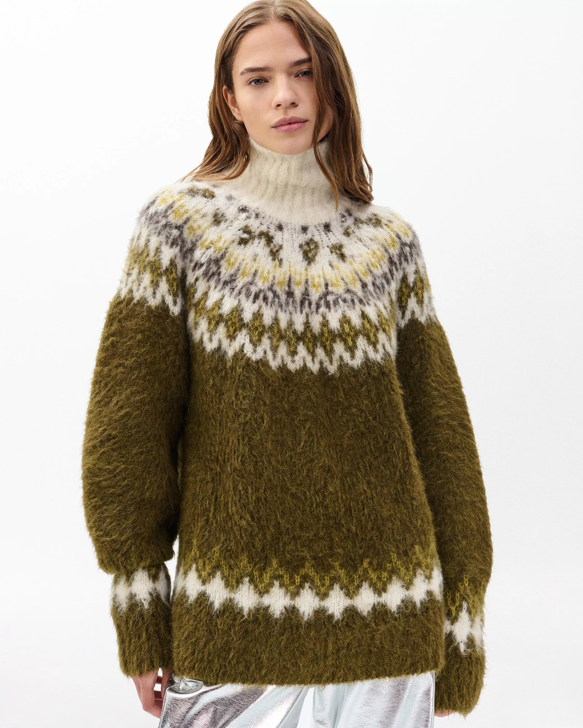 Rag & Bone Beth Roll Neck Fair Isle Knit in Army