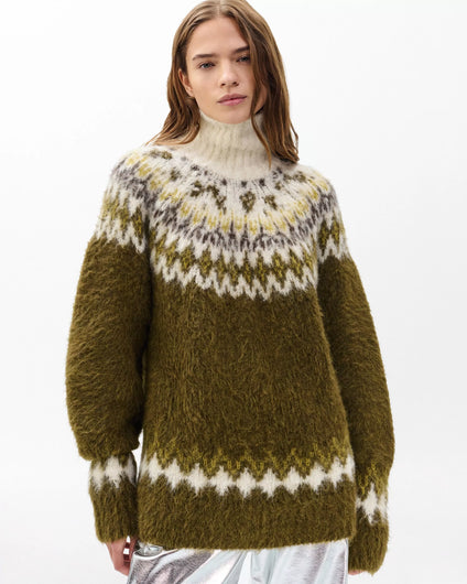 Rag & Bone Beth Roll Neck Fair Isle Knit in Army