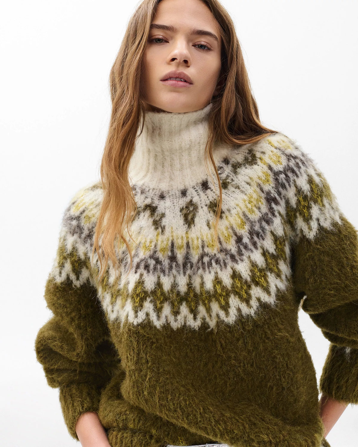 Rag & Bone Beth Roll Neck Fair Isle Knit in Army