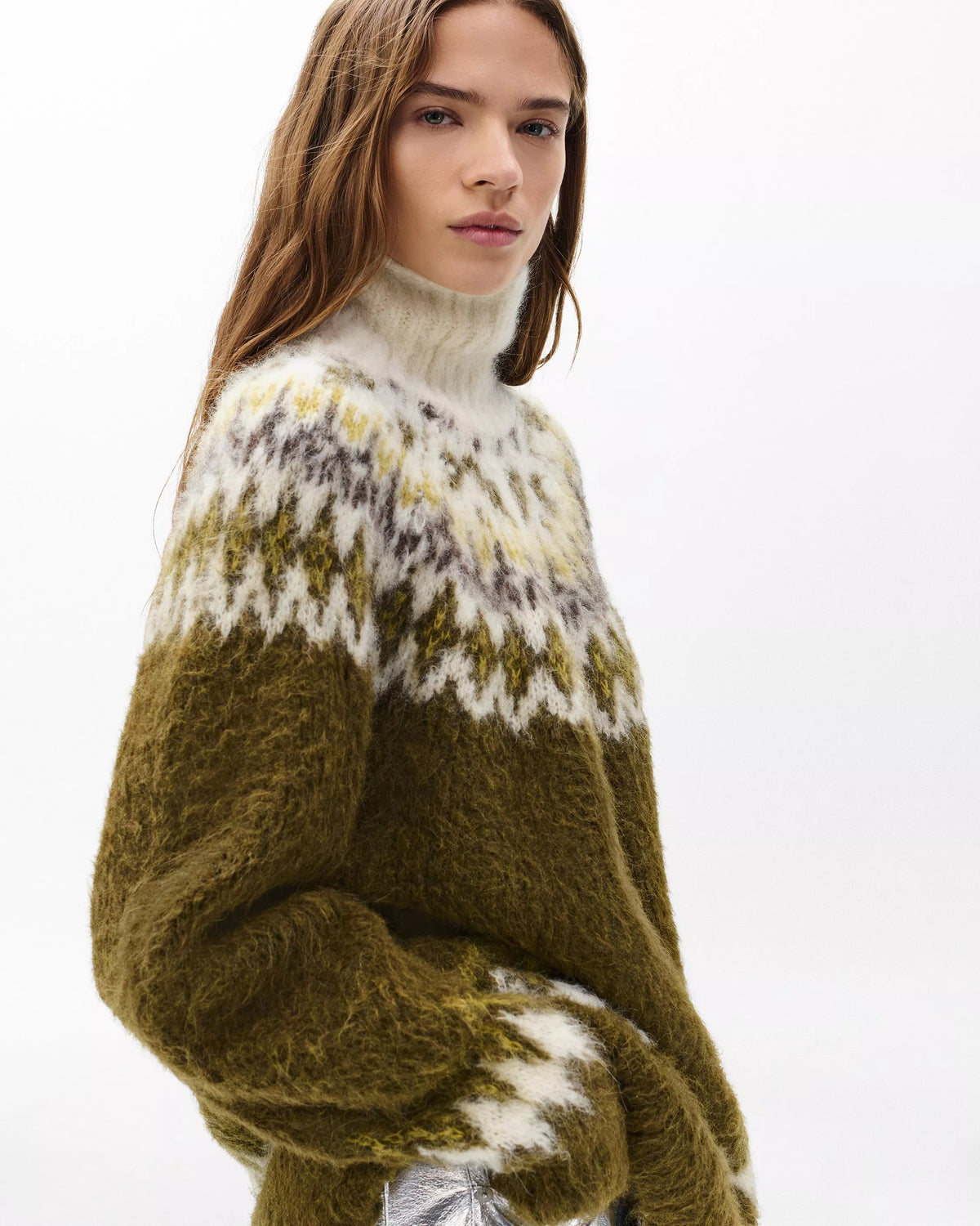 Rag & Bone Beth Roll Neck Fair Isle Knit in Army