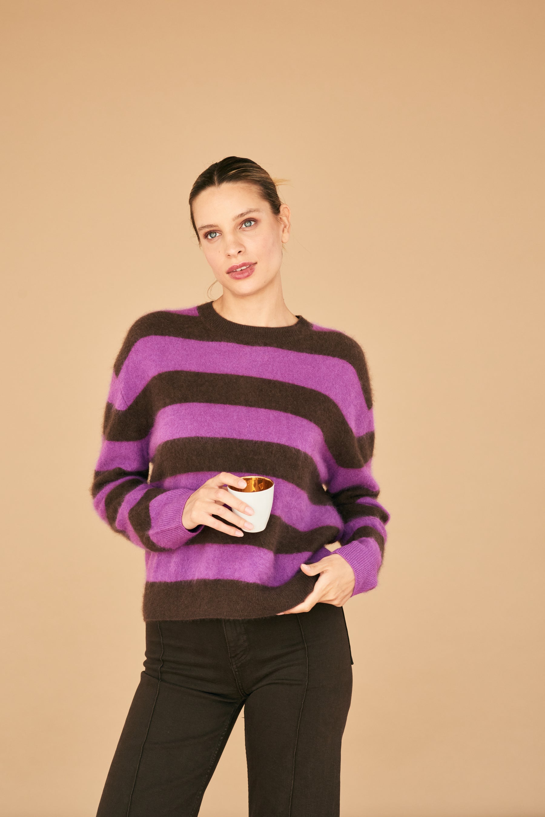 Jumper 1234 Brushed Wool Striped Crew - Hickory, Misty Purple