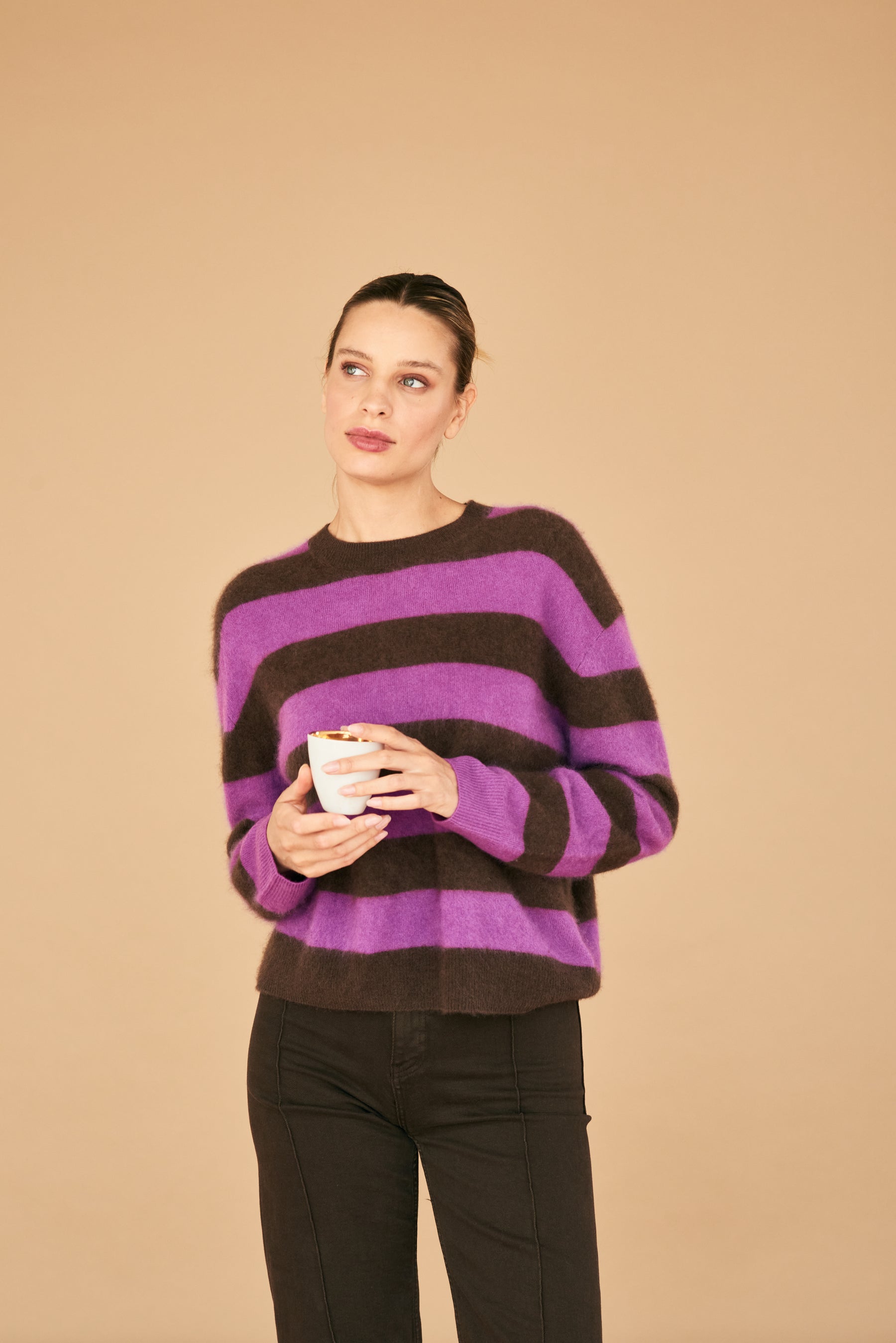 Jumper 1234 Brushed Wool Striped Crew - Hickory, Misty Purple