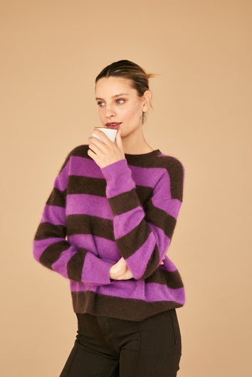 Jumper 1234 Brushed Wool Striped Crew - Hickory, Misty Purple
