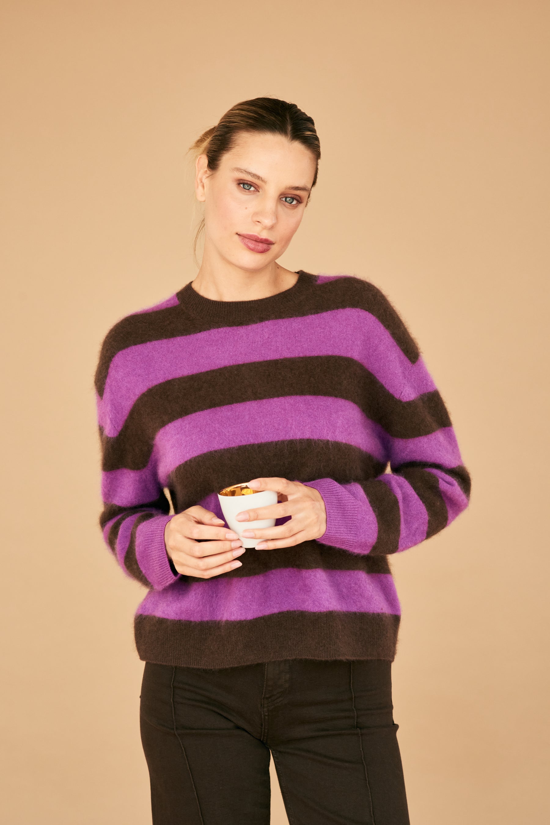 Jumper 1234 Brushed Wool Striped Crew - Hickory, Misty Purple
